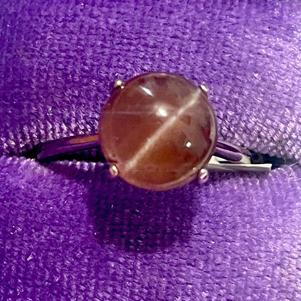 Imported 925 Natural Genuine Golden Sunstone Catseye Cabochon Sz7 NWT